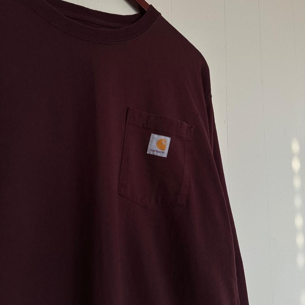 Carhartt Long Sleeve Pocket T-Shirt Size L Maroon Loose Fit